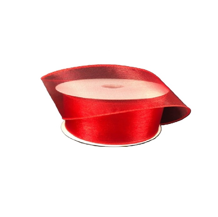 RED SHEER WIRED RIBBON/1.5"