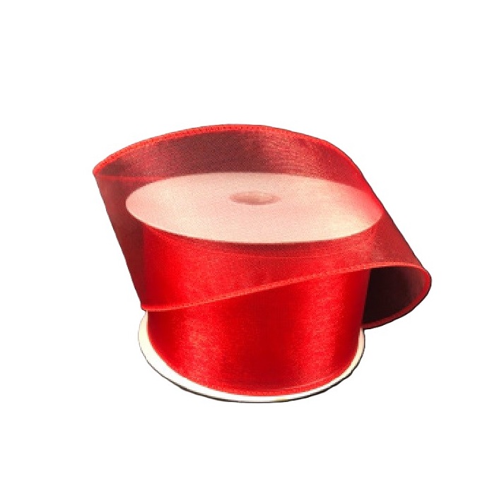 RED SHEER WIRED RIBBON/2.5"