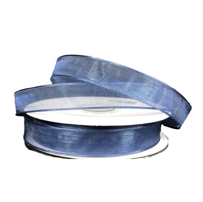 NAVY SHEER/SATIN RIBBON/5/8"