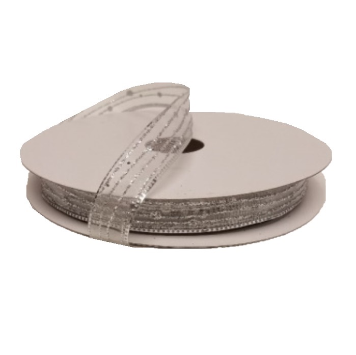 WHITE/SILVER GLITTER DOTS & LINES SHEER/5/8"