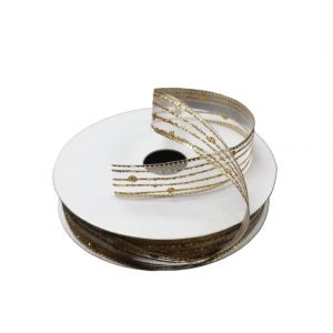 WHITE/GOLD GLITTER DOTS & LINES SHEER/5/8"