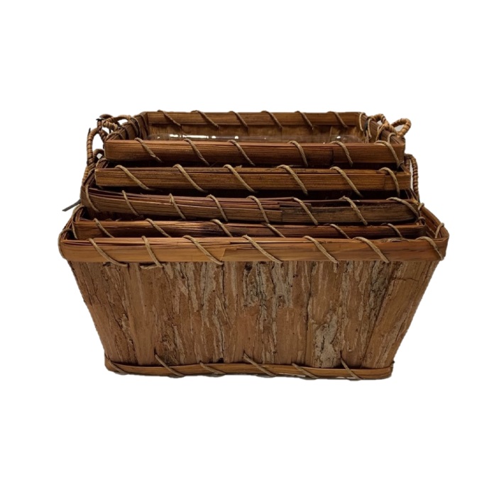 NATURAL BARK TRAY BASKET/Set x 5 units