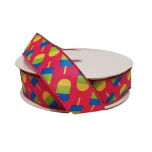 FUCHSIA SATIN W/ TURQ-LIME-YEL POPSICLE / 50YD