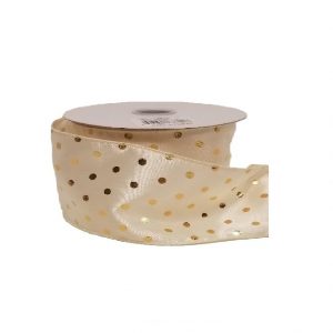 CREME SATIN - GOLD DOTS /10YD