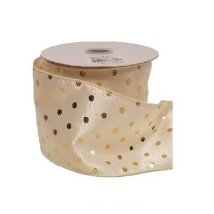 CREME SATIN W/GOLD DOTS /10YD