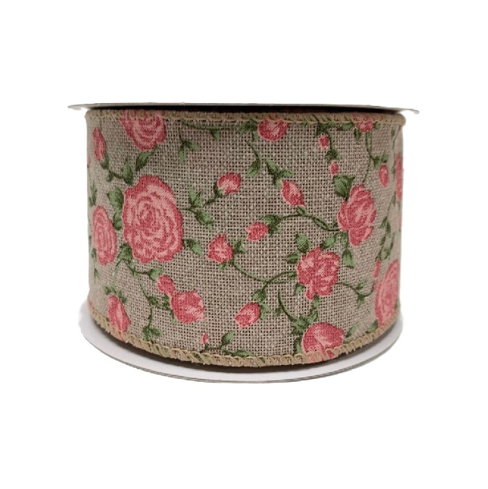 DARK NATIVE CANVAS PINK ROSES /10YD