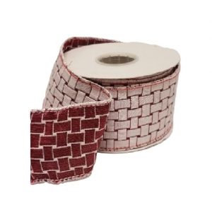 WHITE & RED BASKET WEAVE RIBBON/#40