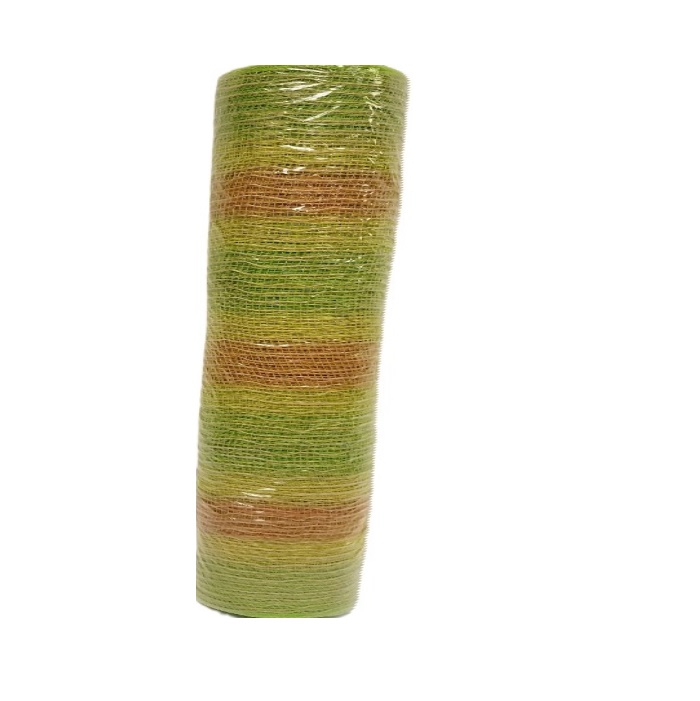 DECOR MESH LIME/ORG/GREEN BURLAP STRIPE / 21"