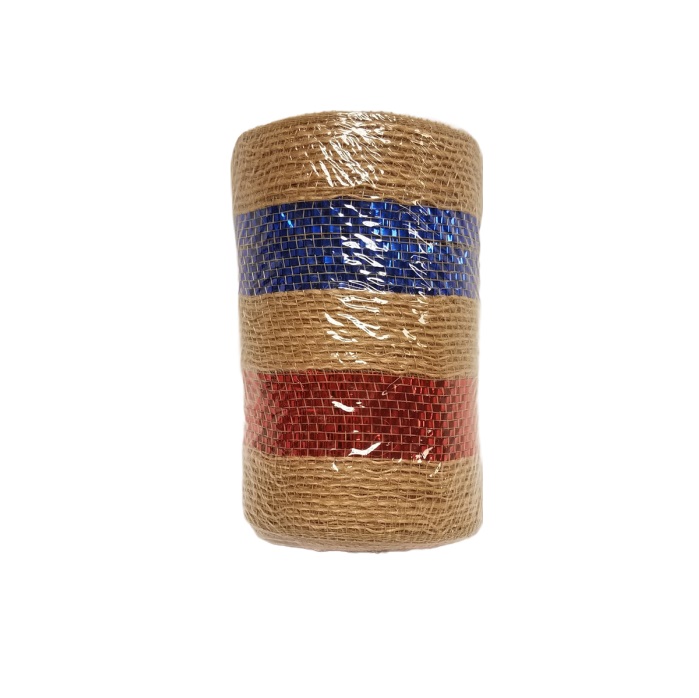 BURLAP W/RED & BLUE STRIPE / 5"