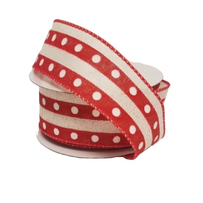 CREME LINEN/RED STUDDED STRIPES