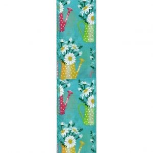 AQUA-WHITE-PINK-YELLOW WATERING CAN W/FLOWERS