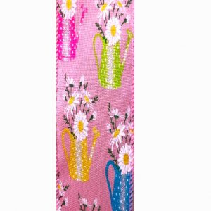 PINK-WHITE-YELLOW-BLUE WATERING CAN W/FLOWERS