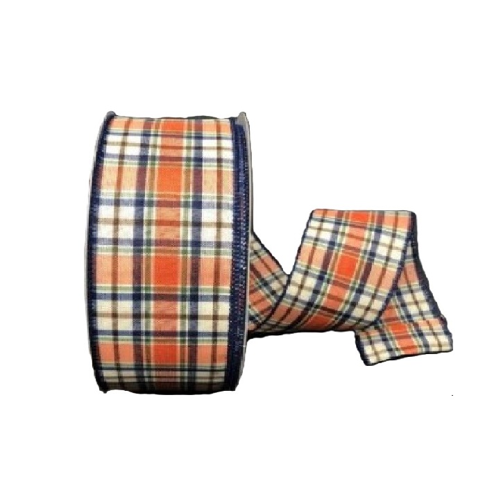 DARK ORANGE MOSS CREME NAVY PLAID/2.5"