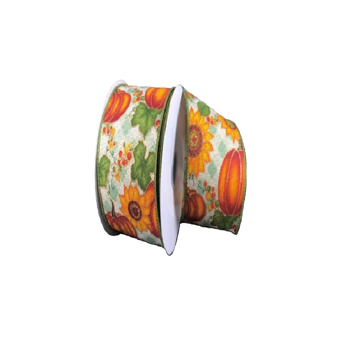 GREEN PLAID/PUMPKINS/SUNFLOWERS/1.5"
