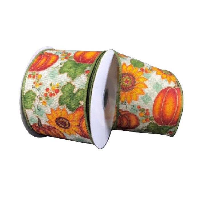 GREEN PLAID/PUMPKINS/SUNFLOWERS/2.5"