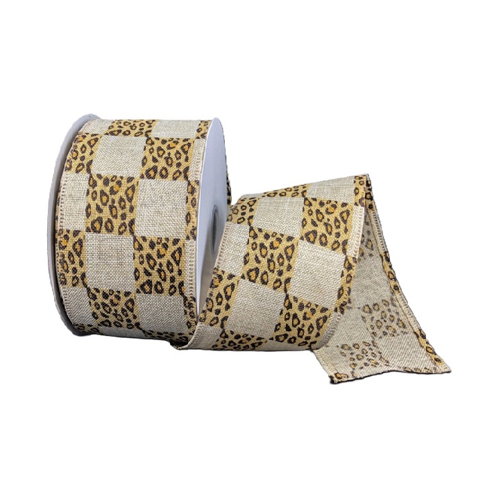 NATURAL LINEN/CHEETAH CHEX RIBBON/2.5"