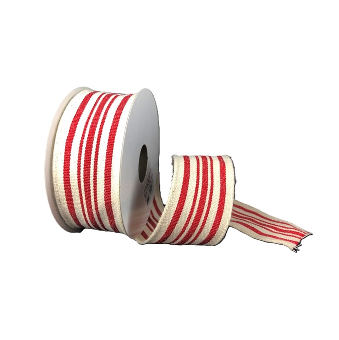 IVORY & RED FRENCH STRIPES/1.5"