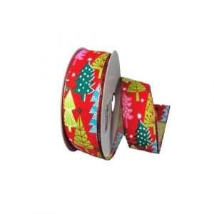 RETRO CHRISTMAS TREES/RED LINEN/1.5"