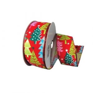 RETRO CHRISTMAS TREES/RED LINEN/2.5"
