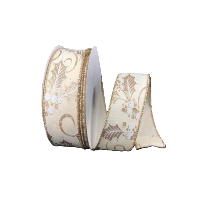 CREAM, CHAMPAGNE, WHITE LINEN & HOLLY BERRIES/1.5"