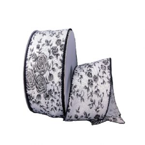 WHITE LINEN/BLACK OMBRE ROSES/10YDS