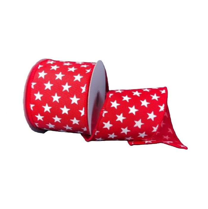 RED SATIN/WHITE STARS/10YDS