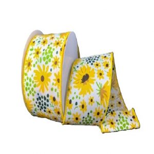 IVORY SATIN/YELLOW WILDFLOWERS/10YDS