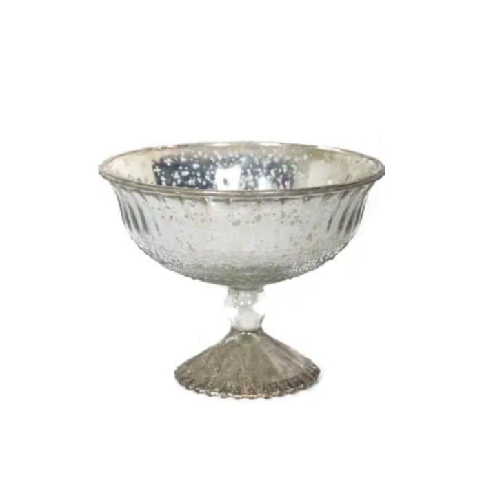 ANTIQUE SILVER GLASS PEDESTAL BOWL/7x5"