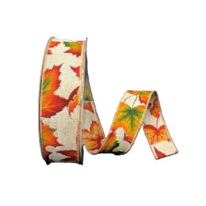 NATURAL LINEN/EARLY FALL DOTTED LEAVES