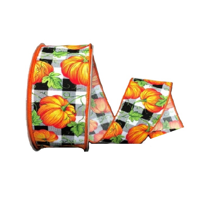 BLACK/WHITE BUFFALO PLAID W/PUMPKINS/2.5"