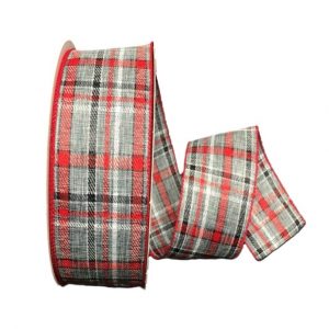 GREY/WHITE/RED/BLK LINEN WEAVE PLAID/2.5"