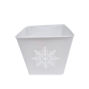 WHITE & SILVER SNOWFALL SQUARE PAIL / 7 "