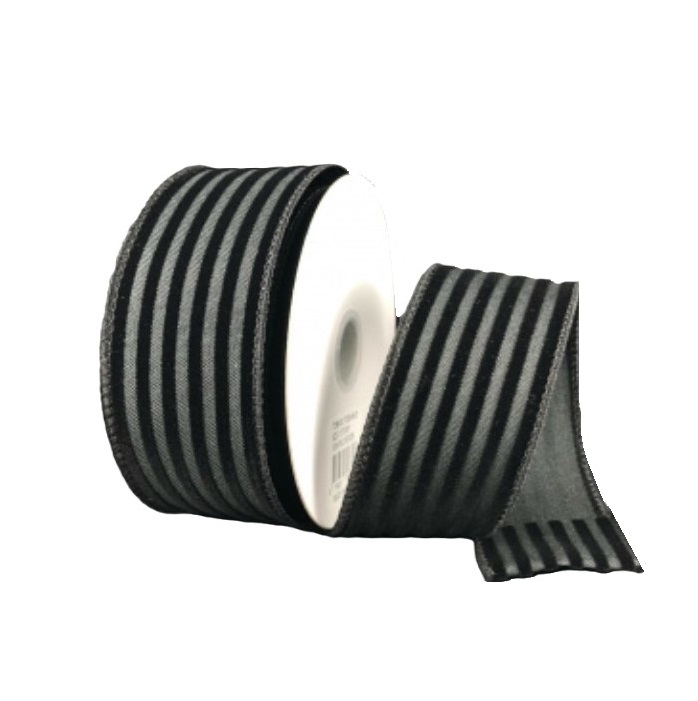 BLACK CABANA W/VELVET STRIPE/10YDS