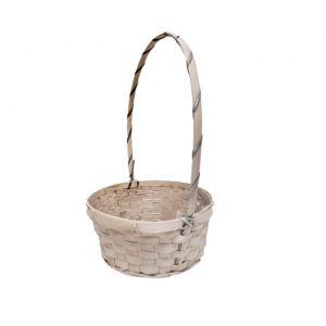 WHITE ROUND BAMBOO BASKET W/HANDLE/8 in