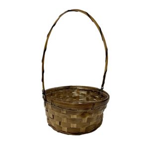 STAINED ROUND BAMBOO BASKET W/HANDLE/ 9 "