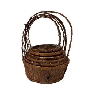 ROUND BARK BASKET W/HANDLE/ Set x 6 units