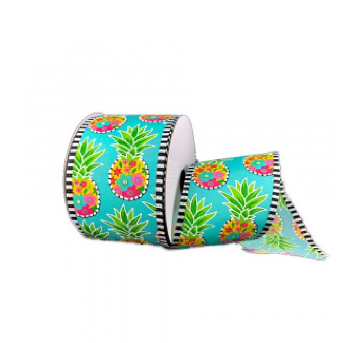 BLUE FLORAL PINEAPPLE W/BLACK & WHITE EDGE/2.5"