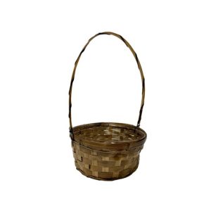 STAINED ROUND BAMBOO BASKET W/HANDLE/8 "