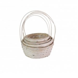 WHITE BAMBOO ROUND BASKET/Set x 5 units