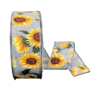 GREY LINEN/W SUNFLOWERS/1.5"