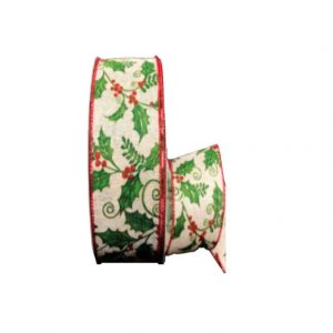 HOLLY BERRIES/NATURAL LINEN/1.5"