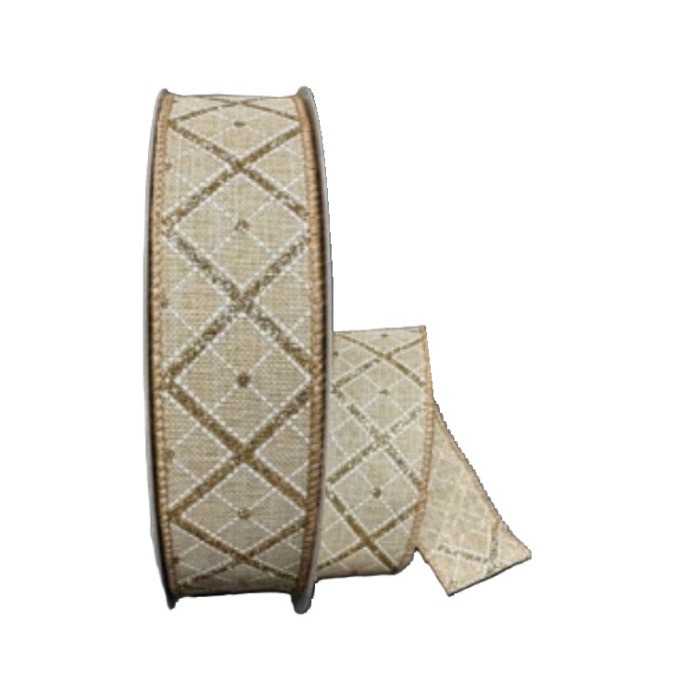 GOLD GLITTER DIAGONAL PLAID/1.5"