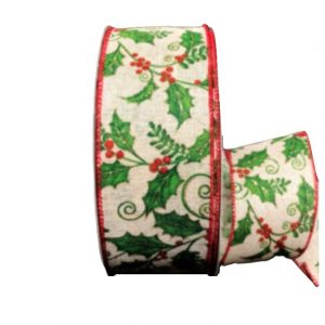 HOLLY BERRIES/NATURAL LINEN/2.5"