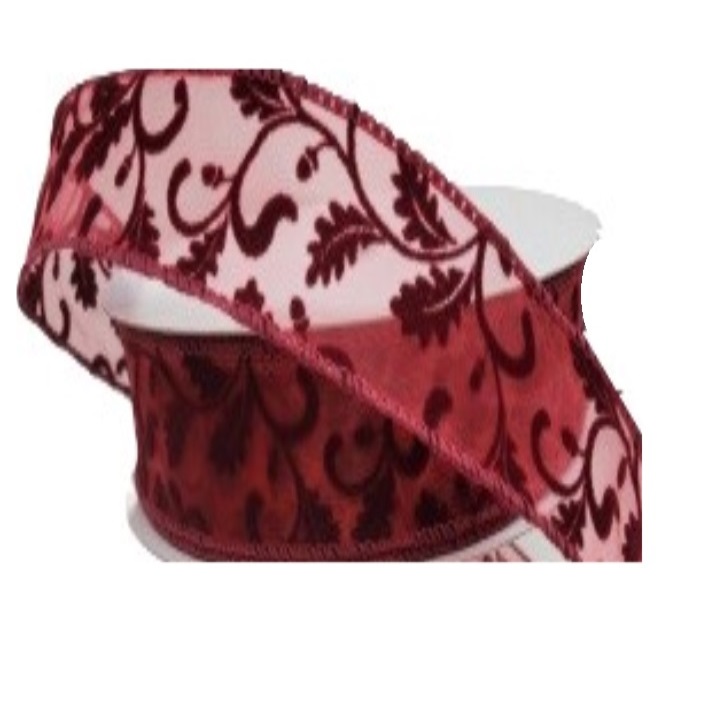 DK RED/BURGANDY SHEER FLOCKED SWIRLS/2.5"