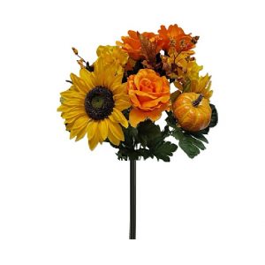 GOLD SUNFLOWER/ROSE/HYDRANGEA BUSH w/PUMPKINS