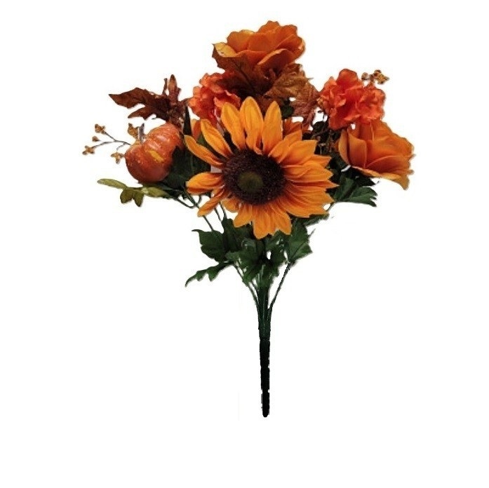ORANGE SUNFLOWER/ROSE/HYDRANGEA BUSH w/PUMPKINS
