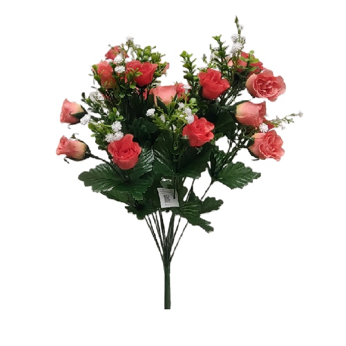 CORAL SWEETHEART ROSE W/GYP BUSH x 24 Stems