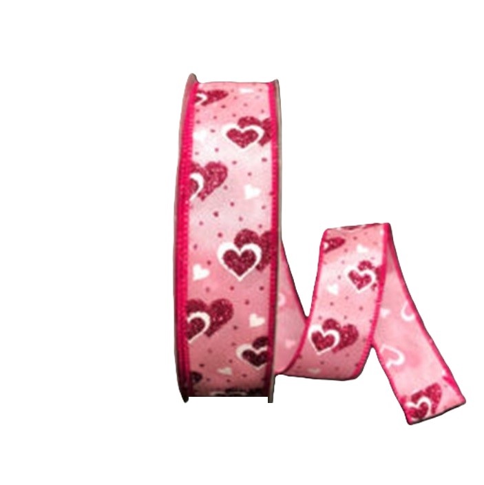 PINK/WHITE SATIN W/DOTS & HEARTS/1.5"