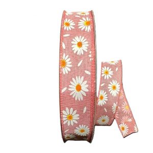 MAUVE/WHITE DAISIES N PETALS RIBBON/1.5"