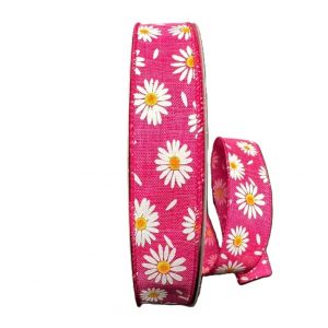 FUCHSIA/WHITE DAISIES N PETALS RIBBON/1.5"